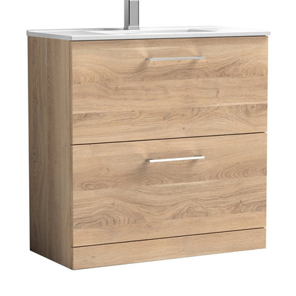 Nuie Arno 800mm Floor Standing 2-drawer Vanity & Basin 2 Contemporary Bleached Oak MFC 818x800x390mm - JJ Building Materials