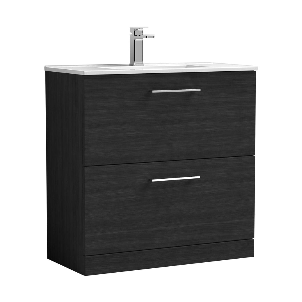 Nuie Arno 800mm Floor Standing 2 Drawer Vanity & Basin 2 Contemporary Charcoal Black MFC 818x800x390mm - JJ Building Materials