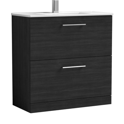 Nuie Arno 800mm Floor Standing 2 Drawer Vanity & Basin 2 Contemporary Charcoal Black MFC 818x800x390mm - JJ Building Materials