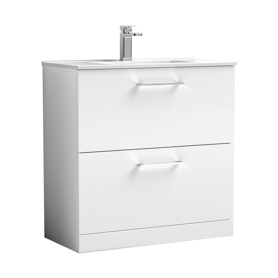 Nuie Arno 800mm Floor Standing 2 Drawer Vanity & Basin 2 Contemporary Gloss White MFC 815x800x390mm - JJ Building Materials