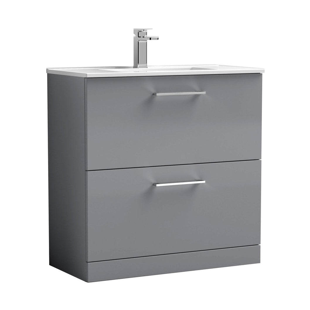 Nuie Arno 800mm Floor Standing 2 Drawer Vanity & Basin 2 Contemporary Satin Grey MFC 815x800x390mm - JJ Building Materials