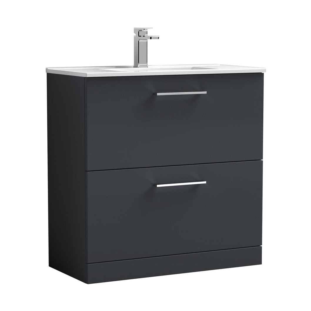 Nuie Arno 800mm Floor Standing 2 Drawer Vanity & Basin 2 Contemporary Soft Black MFC 815x800x390mm - JJ Building Materials