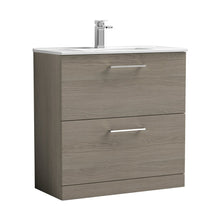 Nuie Arno 800mm Floor Standing 2 Drawer Vanity & Basin 2 Contemporary Solace Oak MFC 815x800x390mm - JJ Building Materials