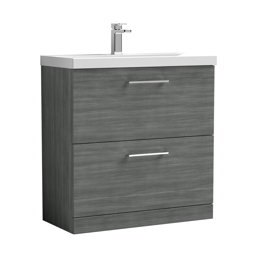 Nuie Arno 800mm Floor Standing 2 Drawer Vanity & Basin 3 Contemporary Anthracite Woodgrain MFC 850x810x395mm - JJ Building Materials
