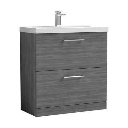 Nuie Arno 800mm Floor Standing 2 Drawer Vanity & Basin 3 Contemporary Anthracite Woodgrain MFC 850x810x395mm - JJ Building Materials