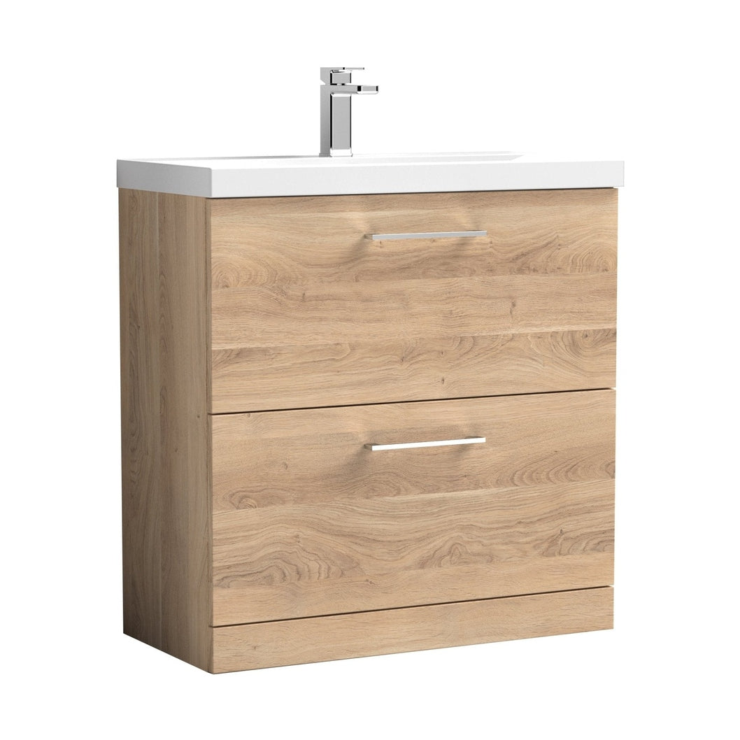 Nuie Arno 800mm Floor Standing 2-drawer Vanity & Basin 3 Contemporary Bleached Oak MFC 850x810x395mm - JJ Building Materials
