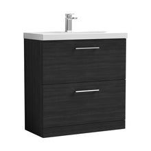 Nuie Arno 800mm Floor Standing 2 Drawer Vanity & Basin 3 Contemporary Charcoal Black MFC 850x810x395mm - JJ Building Materials