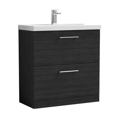 Nuie Arno 800mm Floor Standing 2 Drawer Vanity & Basin 3 Contemporary Charcoal Black MFC 850x810x395mm - JJ Building Materials