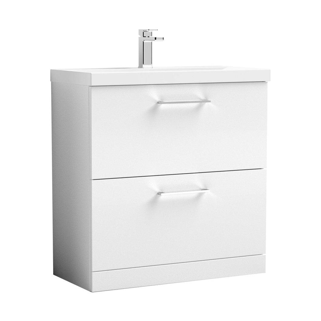 Nuie Arno 800mm Floor Standing 2 Drawer Vanity & Basin 3 Contemporary Gloss White MFC 850x810x395mm - JJ Building Materials