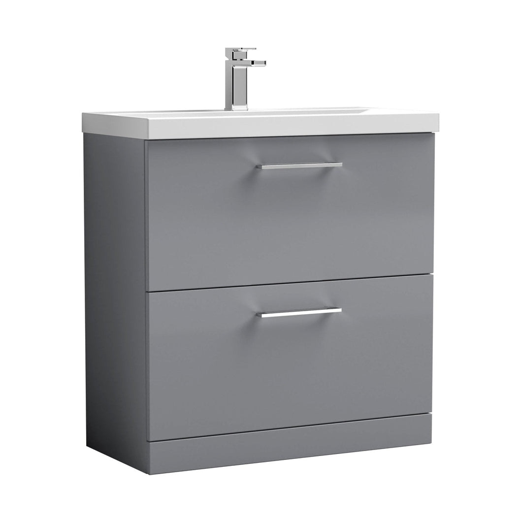 Nuie Arno 800mm Floor Standing 2 Drawer Vanity & Basin 3 Contemporary Satin Grey MFC 850x810x395mm - JJ Building Materials