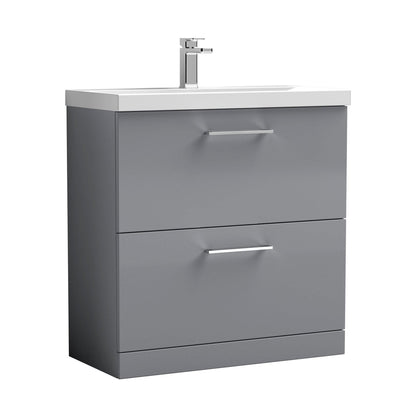 Nuie Arno 800mm Floor Standing 2 Drawer Vanity & Basin 3 Contemporary Satin Grey MFC 850x810x395mm - JJ Building Materials