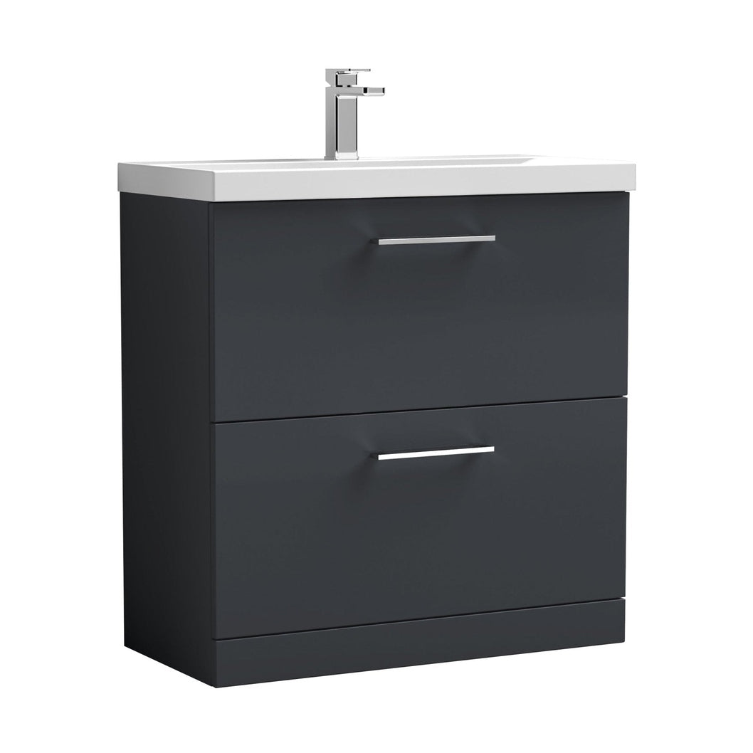 Nuie Arno 800mm Floor Standing 2 Drawer Vanity & Basin 3 Contemporary Soft Black MFC 850x810x395mm - JJ Building Materials