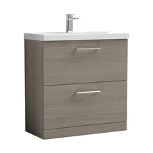 Nuie Arno 800mm Floor Standing 2 Drawer Vanity & Basin 3 Contemporary Solace Oak MFC 850x810x395mm - JJ Building Materials