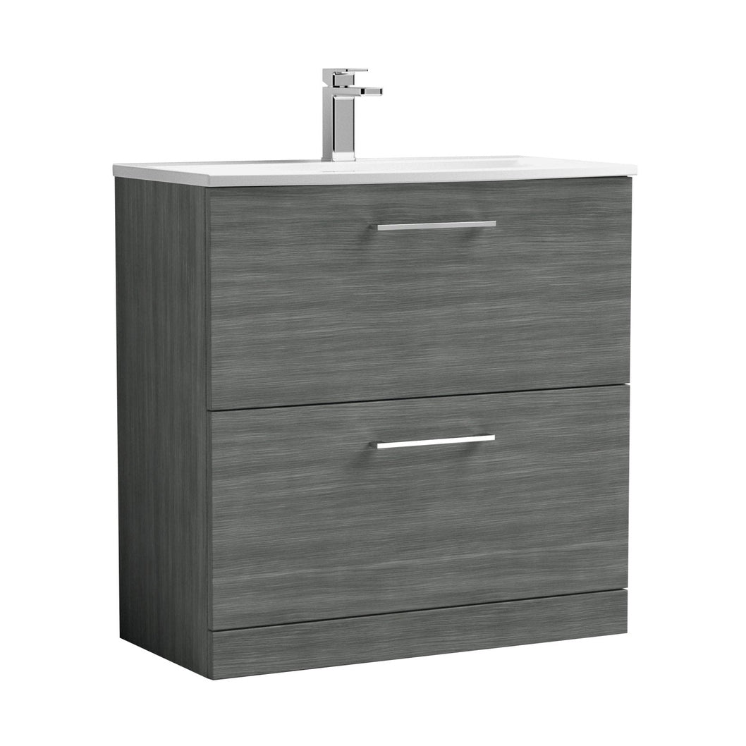 Nuie Arno 800mm Floor Standing 2 Drawer Vanity & Basin 4 Contemporary Anthracite Woodgrain MFC 830x810x440mm - JJ Building Materials