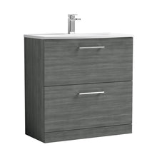 Nuie Arno 800mm Floor Standing 2 Drawer Vanity & Basin 4 Contemporary Anthracite Woodgrain MFC 830x810x440mm - JJ Building Materials