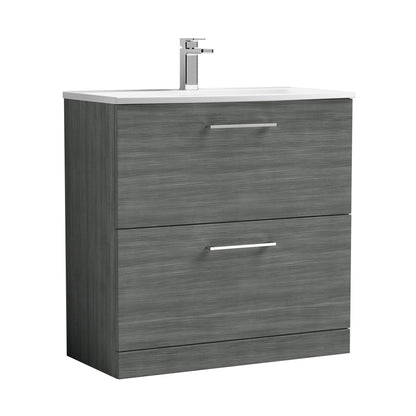 Nuie Arno 800mm Floor Standing 2 Drawer Vanity & Basin 4 Contemporary Anthracite Woodgrain MFC 830x810x440mm - JJ Building Materials