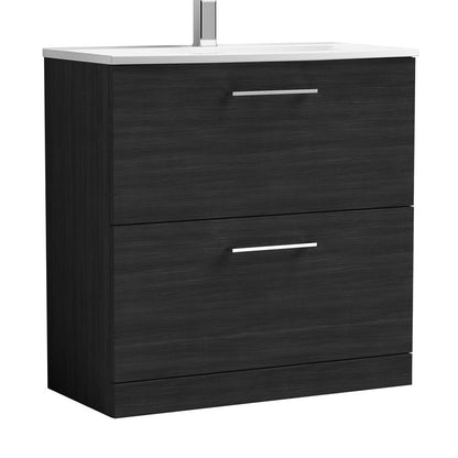 Nuie Arno 800mm Floor Standing 2 Drawer Vanity & Basin 4 Contemporary Charcoal Black MFC 830x810x440mm - JJ Building Materials