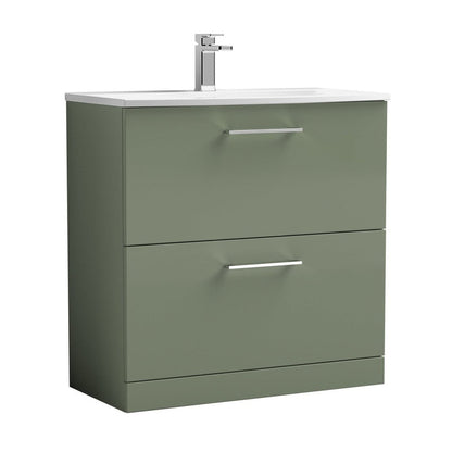Nuie Arno 800mm Floor Standing 2 Drawer Vanity & Basin 4 Contemporary Satin Green MFC 830x810x440mm - JJ Building Materials