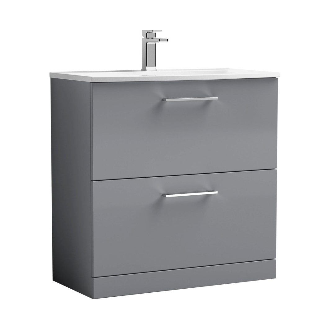 Nuie Arno 800mm Floor Standing 2 Drawer Vanity & Basin 4 Contemporary Satin Grey MFC 830x810x440mm - JJ Building Materials