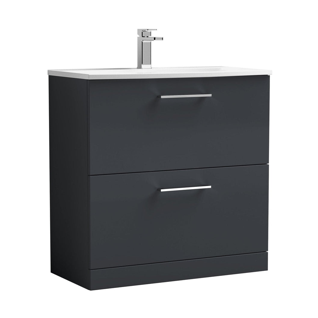 Nuie Arno 800mm Floor Standing 2 Drawer Vanity & Basin 4 Contemporary Soft Black MFC 830x810x440mm - JJ Building Materials