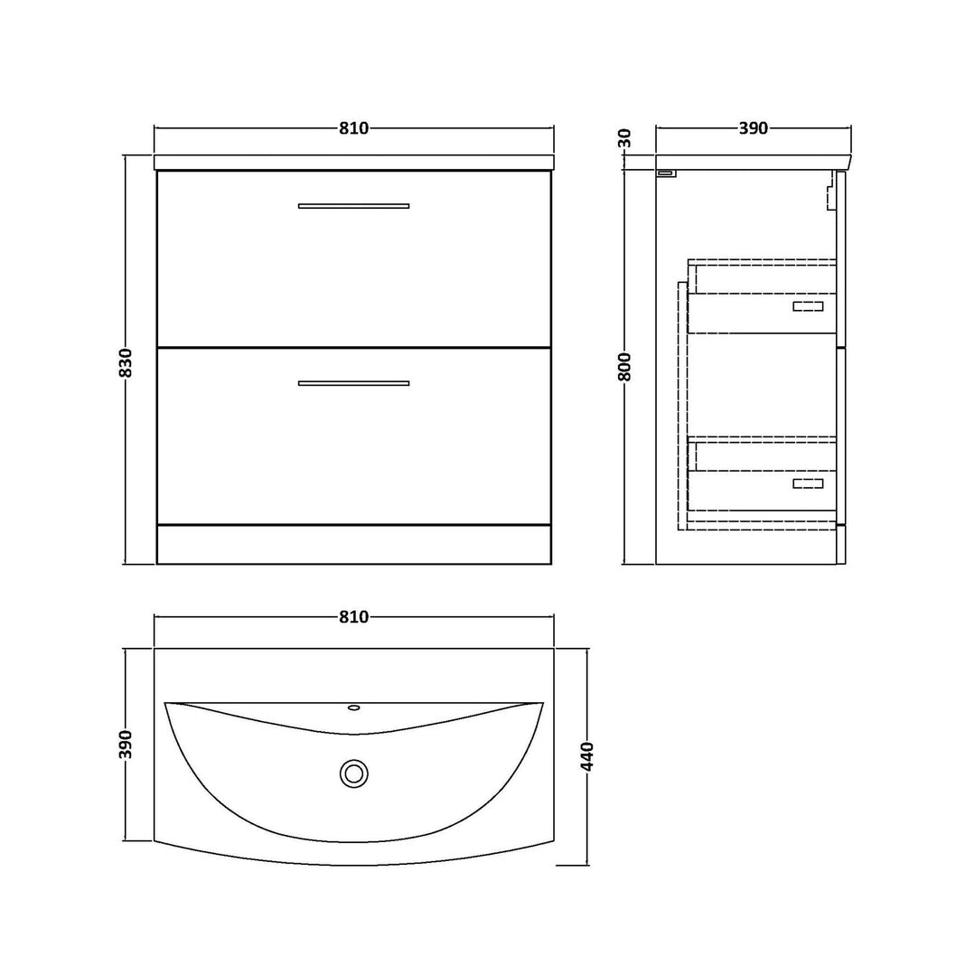 Nuie Arno 800mm Floor Standing 2 Drawer Vanity & Basin 4 Contemporary Solace Oak MFC 830x810x440mm - JJ Building Materials