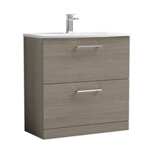 Nuie Arno 800mm Floor Standing 2 Drawer Vanity & Basin 4 Contemporary Solace Oak MFC 830x810x440mm - JJ Building Materials