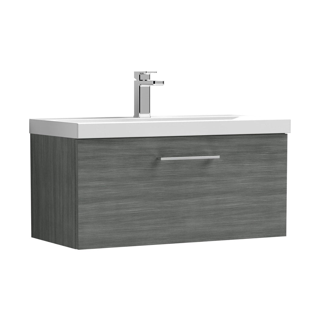 Nuie Arno 800mm Wall Hung 1 Drawer Vanity & Basin 1 Contemporary Anthracite Woodgrain MFC Textured Woodgrain 399x810x390mm - JJ Building Materials