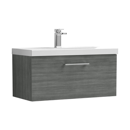 Nuie Arno 800mm Wall Hung 1 Drawer Vanity & Basin 1 Contemporary Anthracite Woodgrain MFC Textured Woodgrain 399x810x390mm - JJ Building Materials