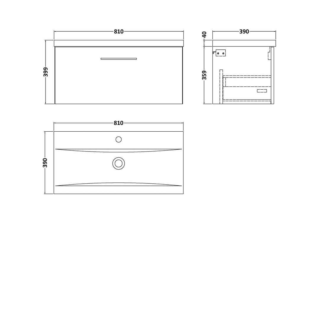 Nuie Arno 800mm Wall Hung 1-drawer Vanity & Basin 1 Contemporary Midnight Blue 399x810x390mm - JJ Building Materials
