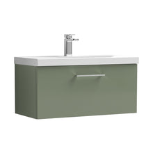 Nuie Arno 800mm Wall Hung 1 Drawer Vanity & Basin 1 Contemporary Satin Green MFC Painted Matt 399x810x390mm - JJ Building Materials