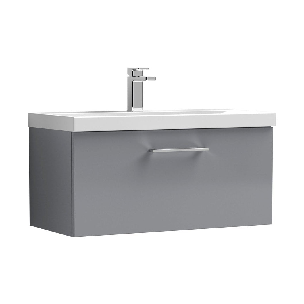 Nuie Arno 800mm Wall Hung 1 Drawer Vanity & Basin 1 Contemporary Satin Grey MDF Painted Matt,MFC Painted Matt,vitreous China 399x810x390mm - JJ Building Materials