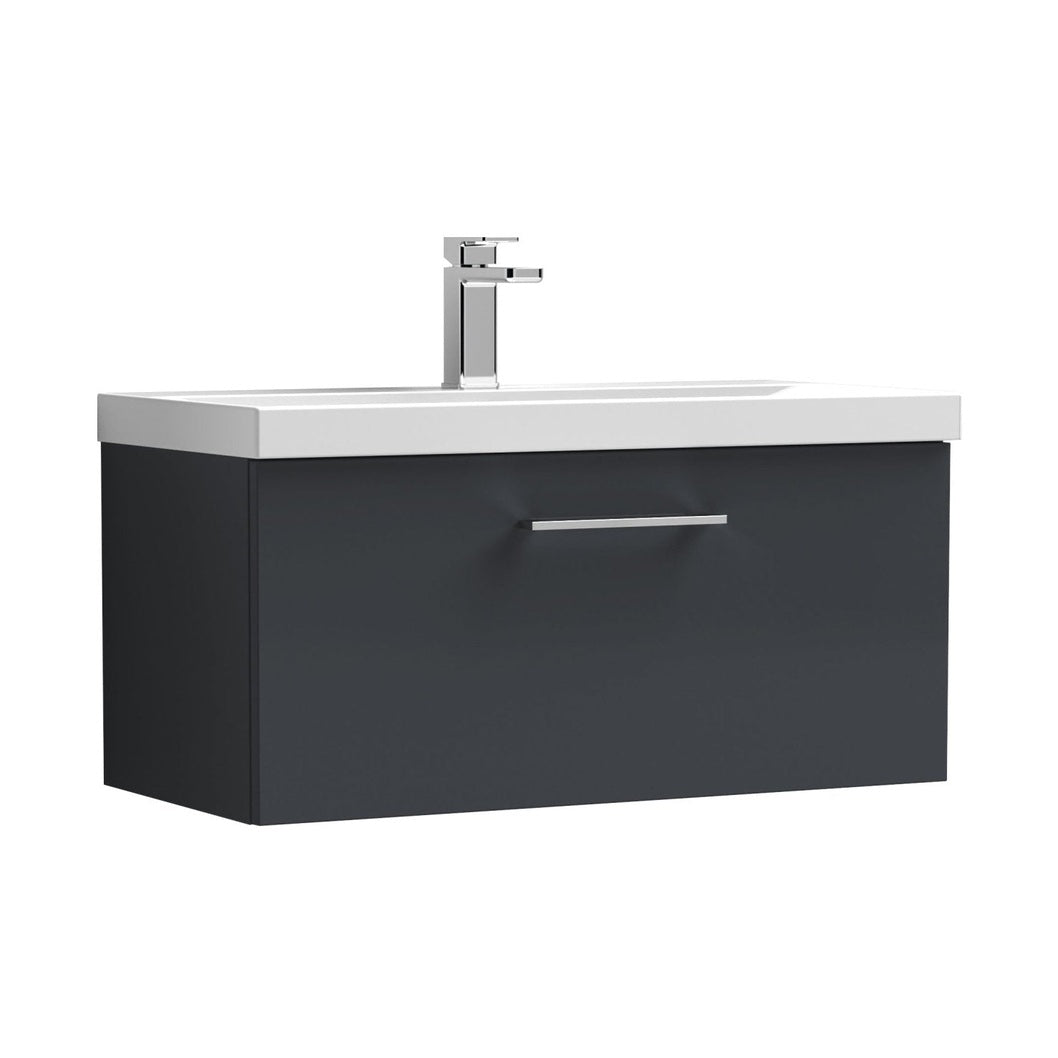 Nuie Arno 800mm Wall Hung 1 Drawer Vanity & Basin 1 Contemporary Soft Black MDF Painted Matt 399x810x390mm - JJ Building Materials