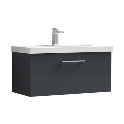 Nuie Arno 800mm Wall Hung 1 Drawer Vanity & Basin 1 Contemporary Soft Black MDF Painted Matt 399x810x390mm - JJ Building Materials