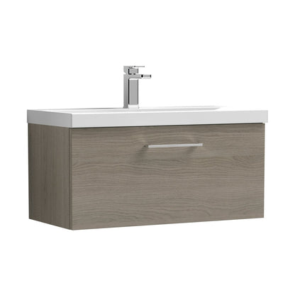 Nuie Arno 800mm Wall Hung 1 Drawer Vanity & Basin 1 Contemporary Solace Oak MFC Textured Woodgrain 399x810x390mm - JJ Building Materials