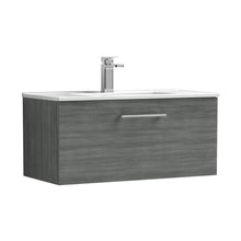 Nuie Arno 800mm Wall Hung 1 Drawer Vanity & Basin 2 Contemporary Anthracite Woodgrain MFC Textured Woodgrain 377x800x390mm - JJ Building Materials