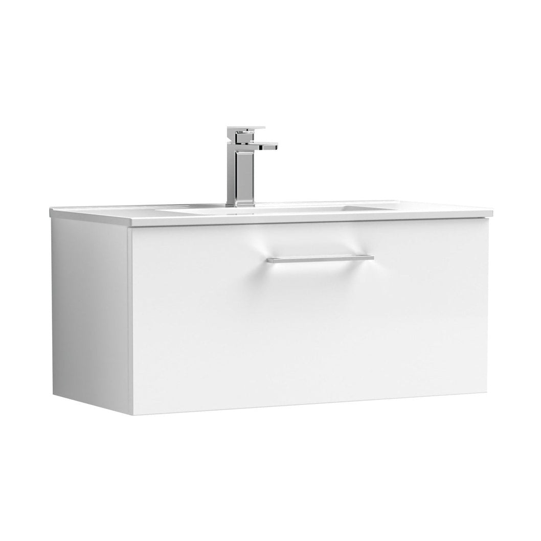 Nuie Arno 800mm Wall Hung 1 Drawer Vanity & Basin 2 Contemporary Gloss White MDF Painted Gloss 377x800x390mm - JJ Building Materials