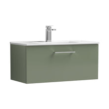 Nuie Arno 800mm Wall Hung 1 Drawer Vanity & Basin 2 Contemporary Satin Green MFC Painted Matt 377x800x390mm - JJ Building Materials