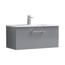 Nuie Arno 800mm Wall Hung 1 Drawer Vanity & Basin 2 Contemporary Satin Grey 374x800x390mm - JJ Building Materials