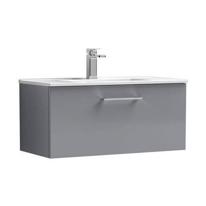 Nuie Arno 800mm Wall Hung 1 Drawer Vanity & Basin 2 Contemporary Satin Grey 374x800x390mm - JJ Building Materials