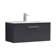 Nuie Arno 800mm Wall Hung 1 Drawer Vanity & Basin 2 Contemporary Soft Black MFC Painted Matt 374x800x390mm - JJ Building Materials