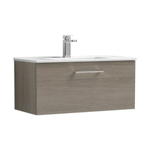 Nuie Arno 800mm Wall Hung 1 Drawer Vanity & Basin 2 Contemporary Solace Oak MFC Textured Woodgrain 377x800x390mm - JJ Building Materials