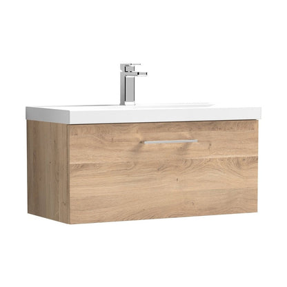 Nuie Arno 800mm Wall Hung 1-drawer Vanity & Basin 3 Contemporary Bleached Oak MFC Textured Woodgrain 409x810x395mm - JJ Building Materials