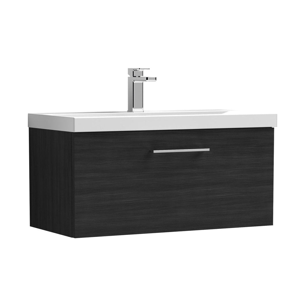 Nuie Arno 800mm Wall Hung 1 Drawer Vanity & Basin 3 Contemporary Charcoal Black 409x810x395mm - JJ Building Materials
