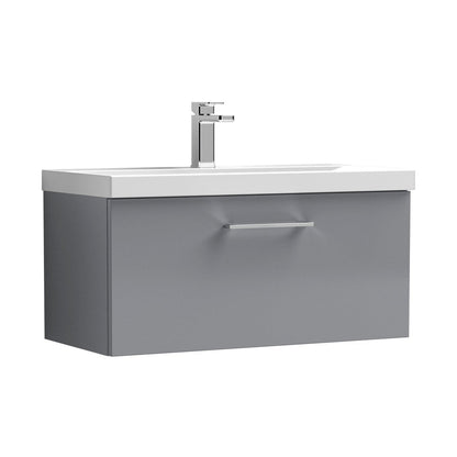 Nuie Arno 800mm Wall Hung 1 Drawer Vanity & Basin 3 Contemporary Satin Grey 409x810x395mm - JJ Building Materials