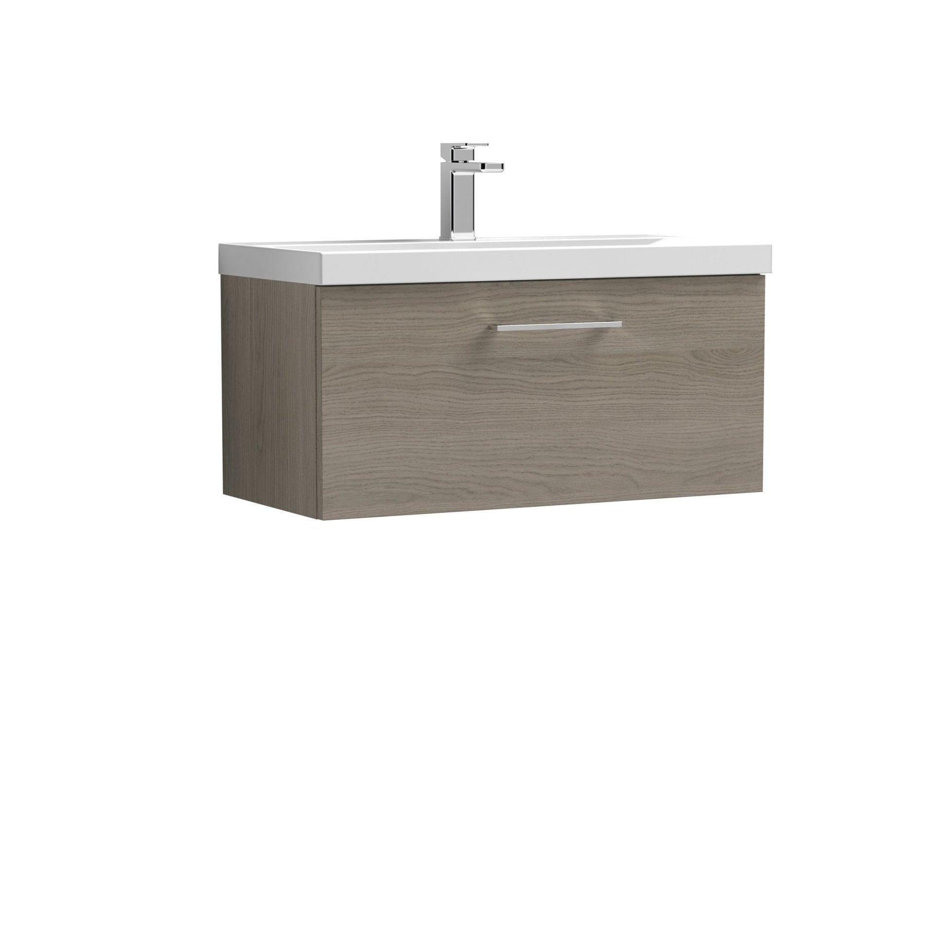 Nuie Arno 800mm Wall Hung 1 Drawer Vanity & Basin 3 Contemporary Solace Oak MFC Textured Woodgrain 409x810x395mm - JJ Building Materials