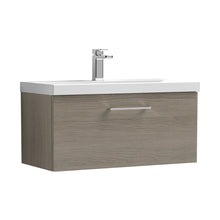 Nuie Arno 800mm Wall Hung 1 Drawer Vanity & Basin 3 Contemporary Solace Oak MFC Textured Woodgrain 409x810x395mm - JJ Building Materials
