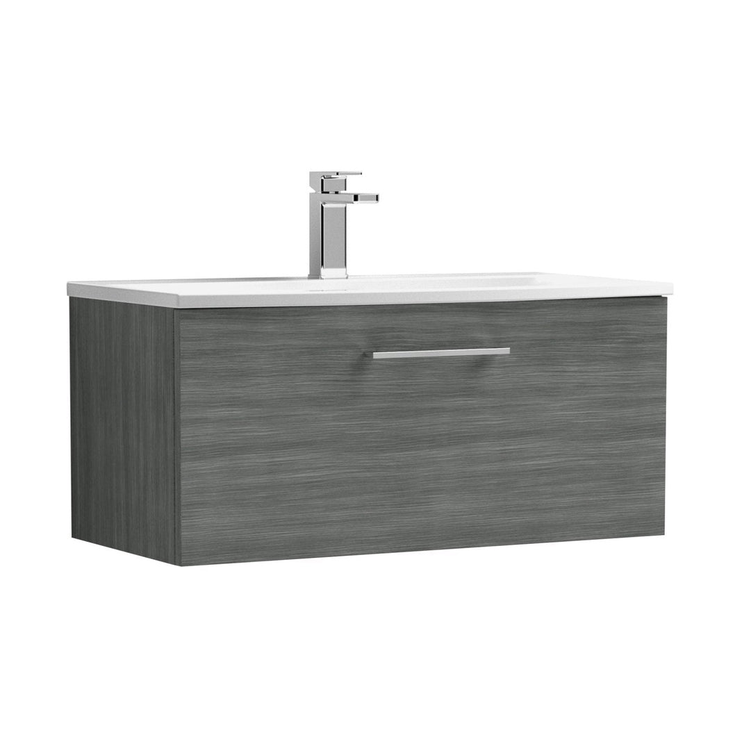 Nuie Arno 800mm Wall Hung 1 Drawer Vanity & Basin 4 Contemporary Anthracite Woodgrain MFC Textured Woodgrain 389x810x440mm - JJ Building Materials
