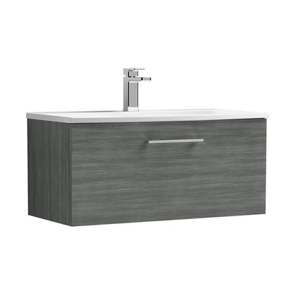 Nuie Arno 800mm Wall Hung 1 Drawer Vanity & Basin 4 Contemporary Anthracite Woodgrain MFC Textured Woodgrain 389x810x440mm - JJ Building Materials