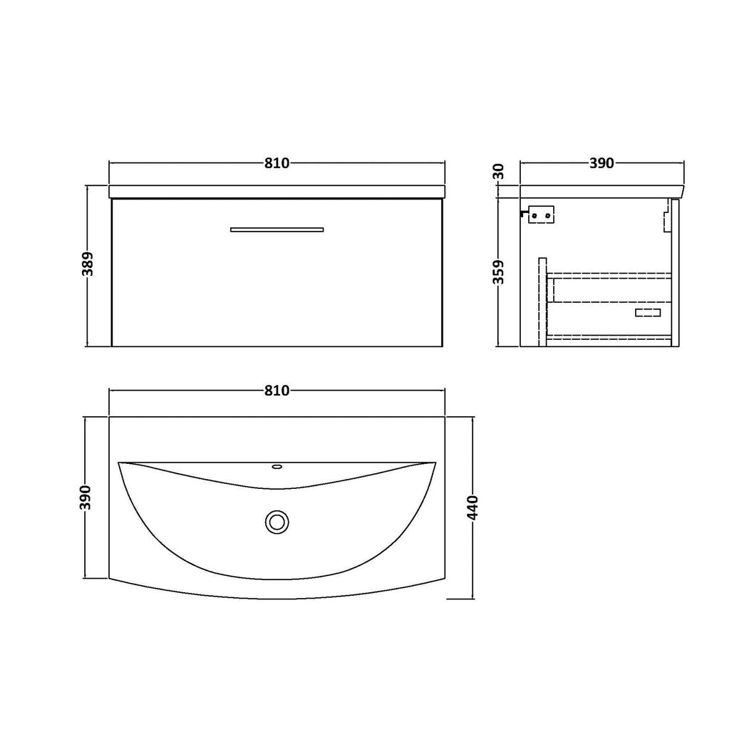 Nuie Arno 800mm Wall Hung 1-drawer Vanity & Basin 4 Contemporary Bleached Oak MFC Textured Woodgrain 389x810x440mm - JJ Building Materials