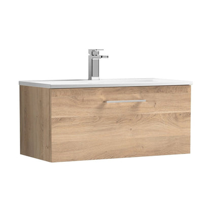 Nuie Arno 800mm Wall Hung 1-drawer Vanity & Basin 4 Contemporary Bleached Oak MFC Textured Woodgrain 389x810x440mm - JJ Building Materials